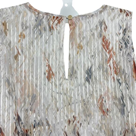 White House Black Market Metallic Floral Pinstriped Sleeveless Top Blouse sz L - Picture 12 of 16